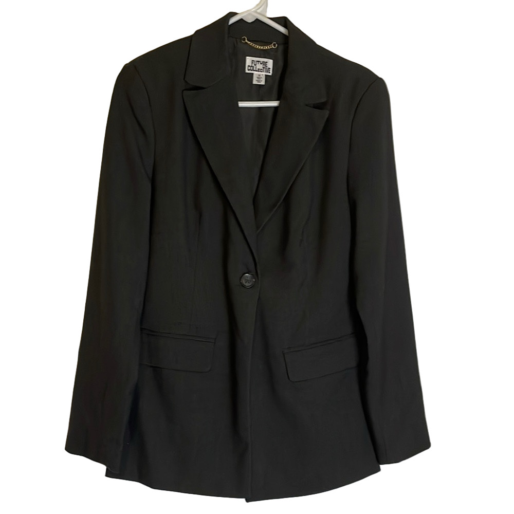 FUTURE COLLECTIVE Lined Single Button Blazer, Women’s Size M, Black